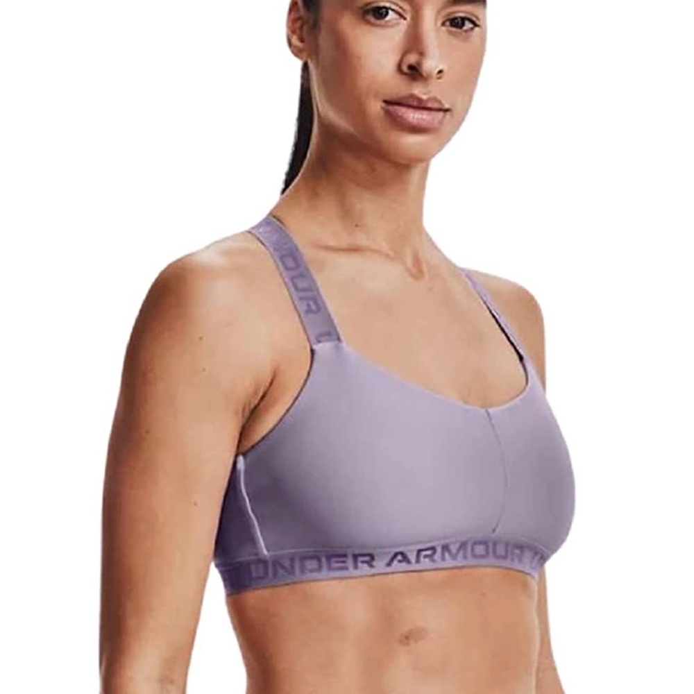 Under Armour Womens Wordmark Strappy Sportlette Sport Bar Bralette Purple Size L